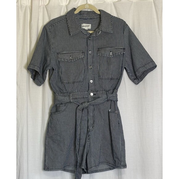 Universal Thread Short Sleeve Blue Stripe Denim Romper size 12 - NEW! - Picture 4 of 9